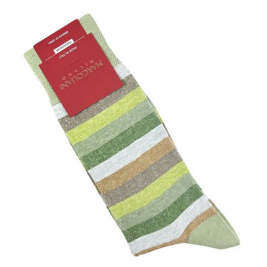 Linen & Cotton mid-calf Marcoliani Socks - Tonal Stripe - Light Green (117153)