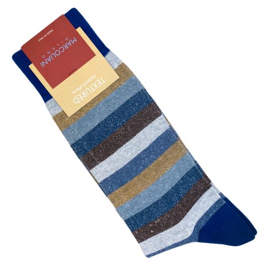 Linen & Cotton Mid-calf Marcoliani - Tonal Stripe - Blue & Beige (113650)