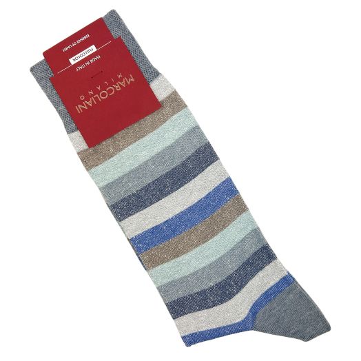 Linen & Cotton mid-calf Marcoliani - Tonal Stripe - Light Blue  (117154)