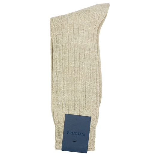 Linen Mid-Calf Bresciani Socks - Khaki Marl (102409)