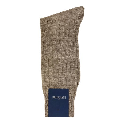 Linen Mid-Calf Bresciani Socks - Light Brown Marl  (118779)