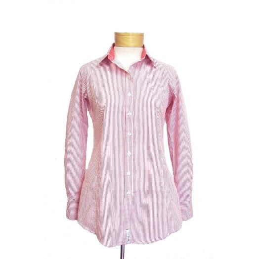 O'Connell's Women's Long Cotton Shirt - Charley - Red & White Stripe