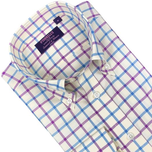 Seaward & Stearn Button Down Long Sleeve Sport Shirt - British Large Check - Purple & Blue