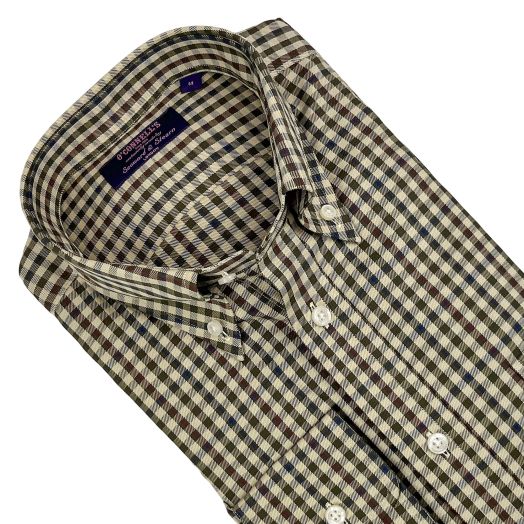 Seaward & Stearn Button Down Long Sleeve Sport Shirt - District Check - Khaki & Olive with Red & Blue