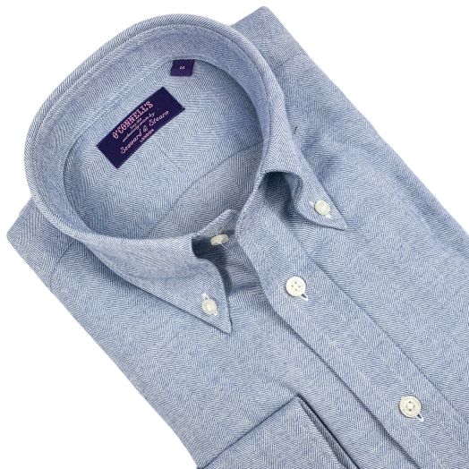 Seaward & Stearn Button Down Long Sleeve Sport Shirt - Brushed Cotton Flannel - Sky Herringbone 209-2