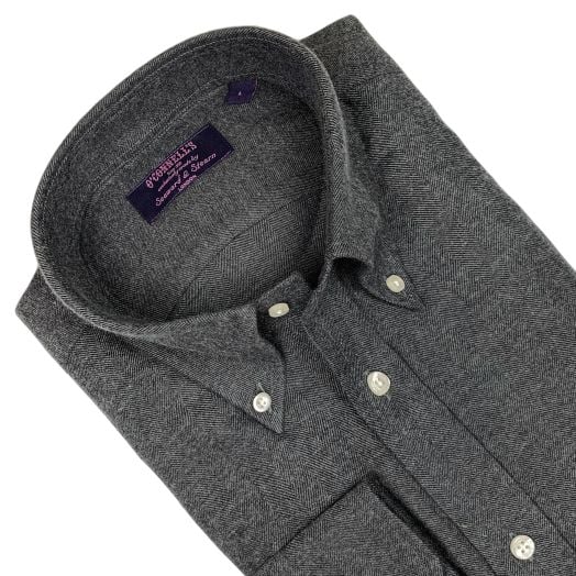 Seaward & Stearn Button Down Long Sleeve Sport Shirt - Brushed Cotton Flannel - Charcoal Herringbone