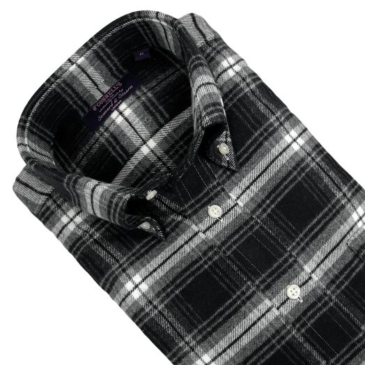 Seaward & Stearn Button Down Long Sleeve Sport Shirt - Heavyweight Cotton Flannel - Black, White & Grey