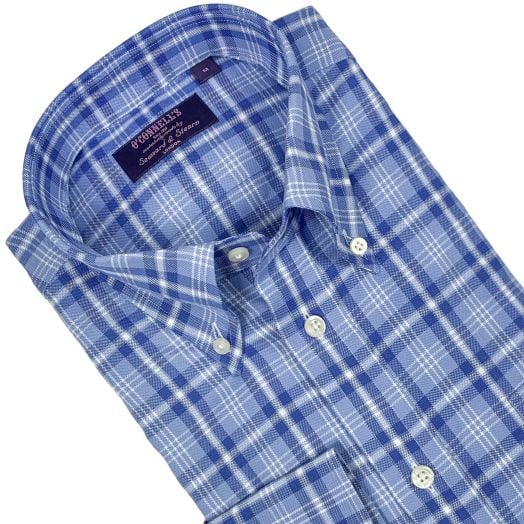 Seaward & Stearn Button Down Long Sleeve Sport Shirt - Light Oxford - British Plaid - Blue