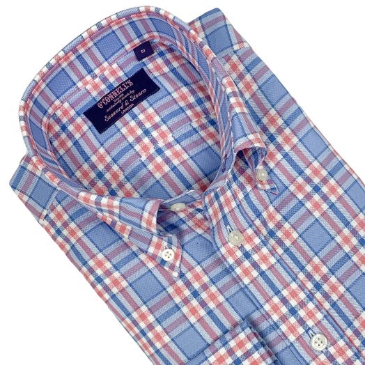 Seaward & Stearn Button Down Long Sleeve Sport Shirt - Light Oxford - British Plaid - Pink & Blue