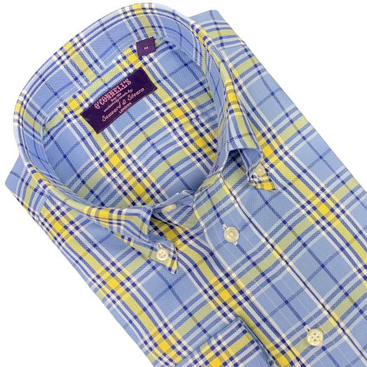 Seaward & Stearn Button Down Long Sleeve Sport Shirt - Light Oxford - British Plaid - Blue & Yellow