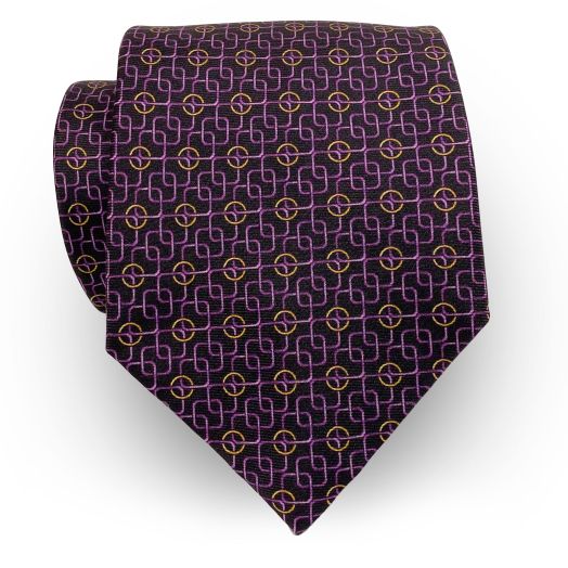 Marchesi di Como Silk Print Necktie - Thin Links - Black (51053)