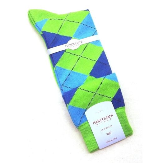 Marcoliani Women's Cotton Knee Socks - Argyle - Apple (54568)