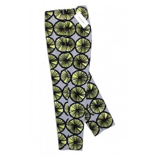 Marimekko Women's Byxa Cotton Capri Pants - Lime, Light Grey & Black (040876)