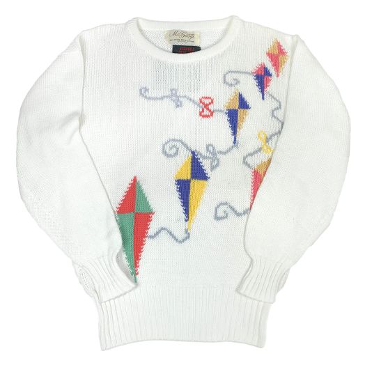 McGeorge NOS Women's Cotton Hand Intarsia Sweater - Kites - White (15022)