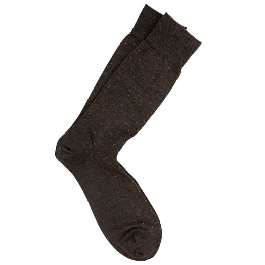 Merino Wool mid-calf Marcoliani Fancy Pin Socks - Charcoal with Ginger Dots