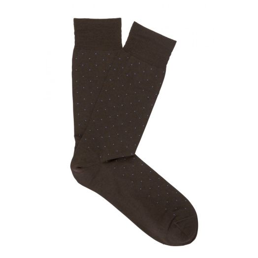 Merino Wool mid-calf Marcoliani Fancy Pin Socks - Chocolate with Blue dots