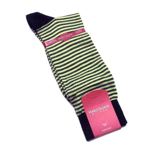 Merino Wool mid-calf Marcoliani Palio Stripe Socks - Leaf Green with Dark Green