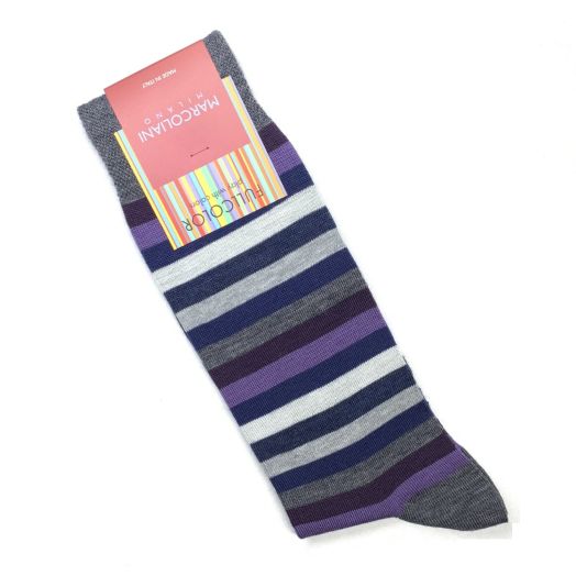 Merino Wool Mid-Calf Marcoliani Socks - Rainbow Stripe - Berry Mix (096541)