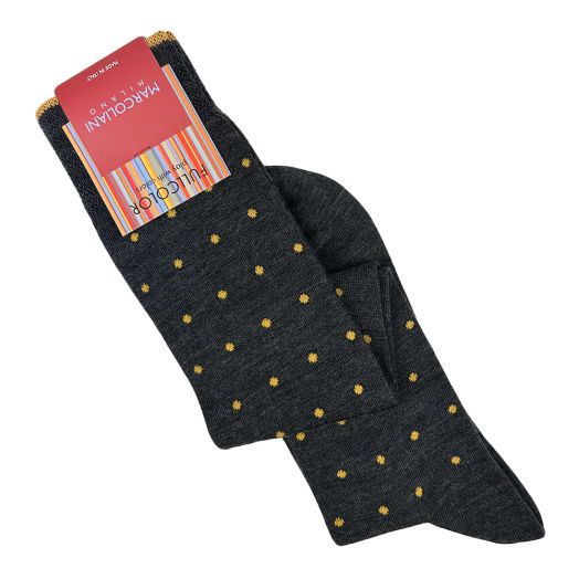 Merino Wool mid-calf Marcoliani Socks - St. Tropez Dots - Charcoal with Gold (115078)
