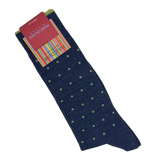 Merino Wool Mid-Calf Marcoliani Socks - St. Tropez Dots - Denim with Lime (115077)