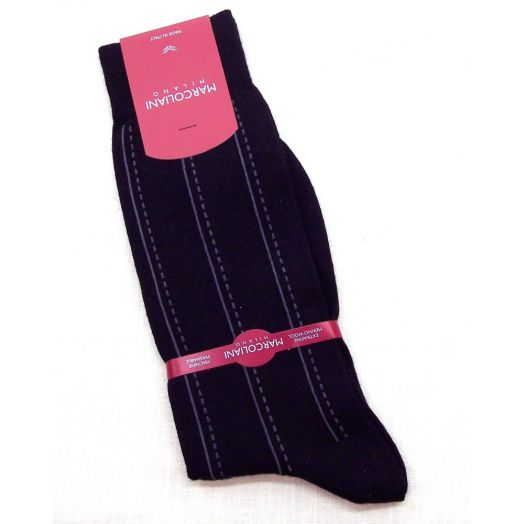 Merino Wool Mid-Calf Marcoliani Socks - Topstitch Stripe - Black