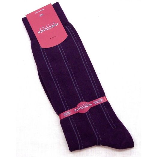 Merino Wool Mid-Calf Marcoliani Socks - Topstitch Stripe - Plum