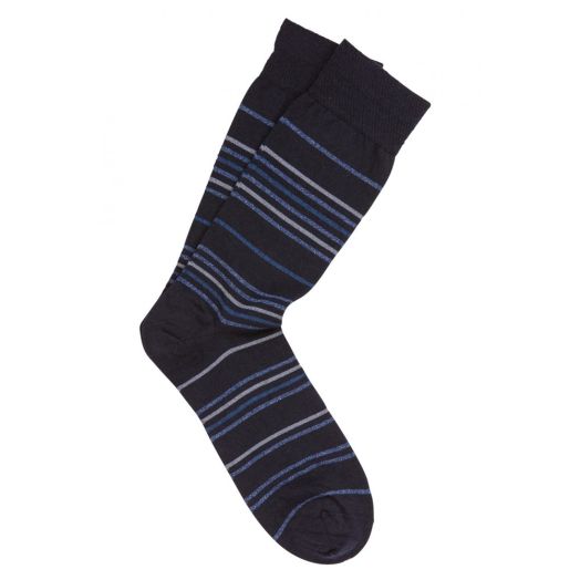 Merino Wool mid-calf Marcoliani Tone Stripe Socks - Navy