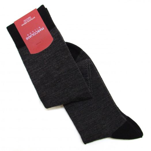Merino Wool Over-the-Calf Marcoliani Dress Socks - Birdseye - Black