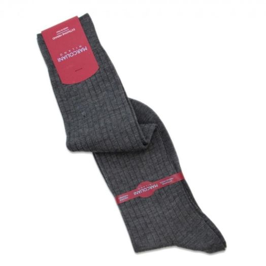 Merino Wool over-the-calf Marcoliani Ribbed Dress Socks - Flannel Grey (67010)