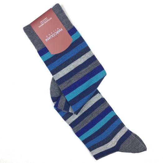 Merino Wool Over-the-calf Marcoliani Socks - Rainbow Stripe - Blue Mix (096543)