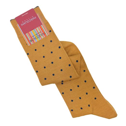 Merino Wool Over-the-calf Marcoliani Socks - St. Tropez Dots - Caramel with Denim  (115079)