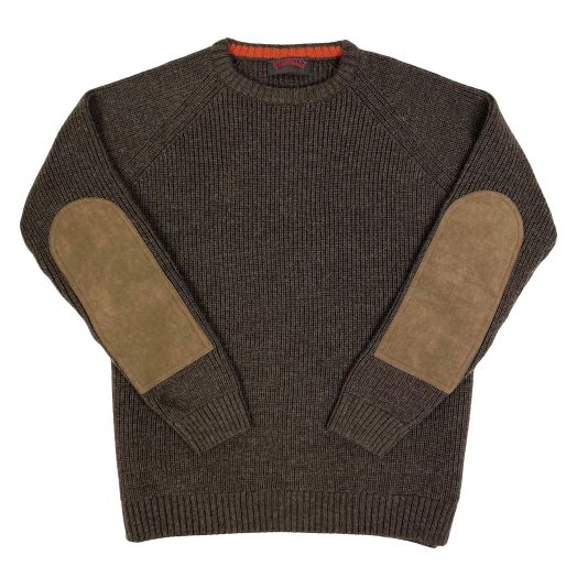 Merino Wool Raglan Sweater with Elbow Patches - Brown