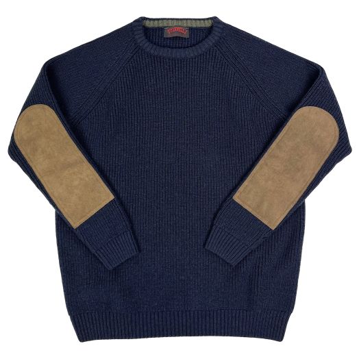 Merino Wool Raglan Sweater with Elbow Patches - Navy