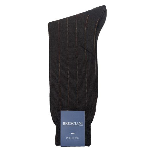 Mid-calf Bresciani Vertical Stripe Socks - Brown with Orange (097101)