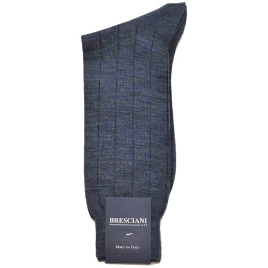 Mid-calf Bresciani Vertical Stripe Socks - Cadet Blue with Navy