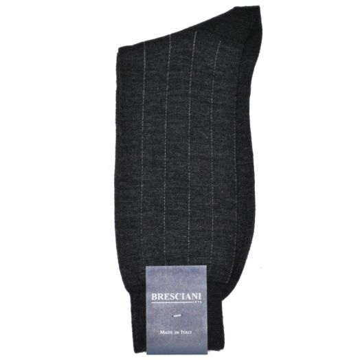 Mid-calf Bresciani Vertical Stripe Socks - Charcoal with Pearl