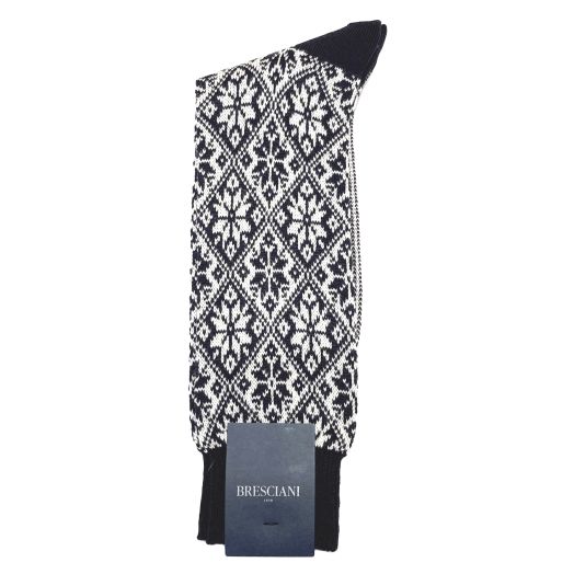 Wool Mid-Calf Bresciani Chalet Socks - Navy with White (104762)