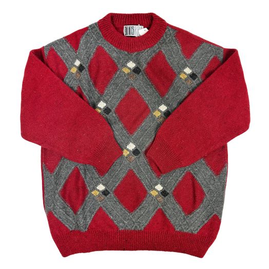 O'Connell's Wool & Alpaca Sweater - Red & Grey Lattice