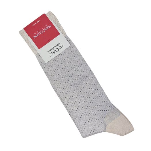 Modal mid-calf Marcoliani Micro Pindot Socks - Ice Grey with Blue (113653)