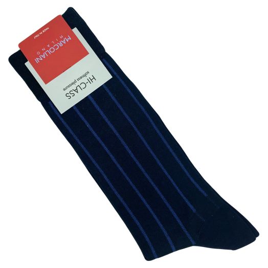 Modal Mid-Calf Marcoliani Socks - Pinstripe - Navy (115095)