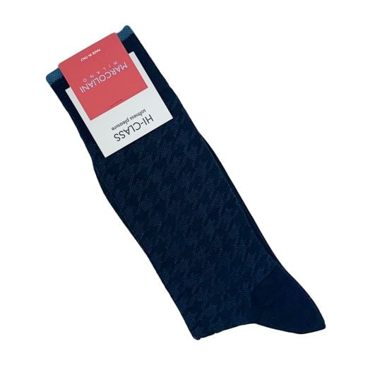 Modal Mid-Calf Marcoliani Socks - Houndstooth - Navy (116794)
