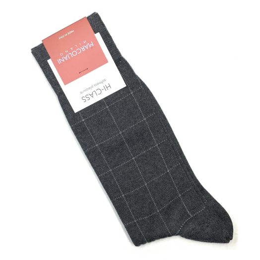 Modal mid-calf Marcoliani Windowpane Socks - Asphalt with Light Grey (096565)