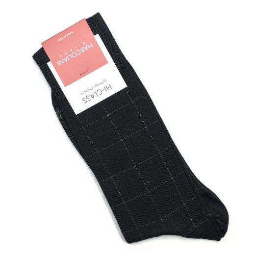 Modal mid-calf Marcoliani Windowpane Socks - Black with Tan (096563)