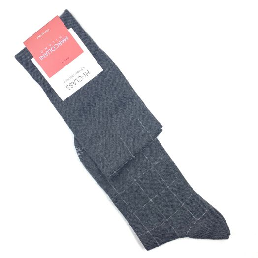 Modal Over-the-calf Marcoliani Windowpane Socks - Asphalt with Light Grey (096565)(096566)