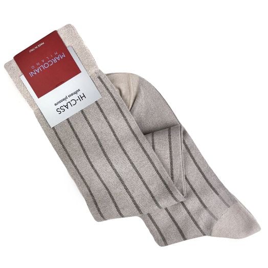 Modal Over-the-Calf Pinstripe Marcoliani Socks- Beige (115098)