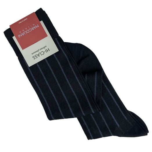Modal Over-the-Calf Pinstripe Marcoliani Socks- Navy (115097)