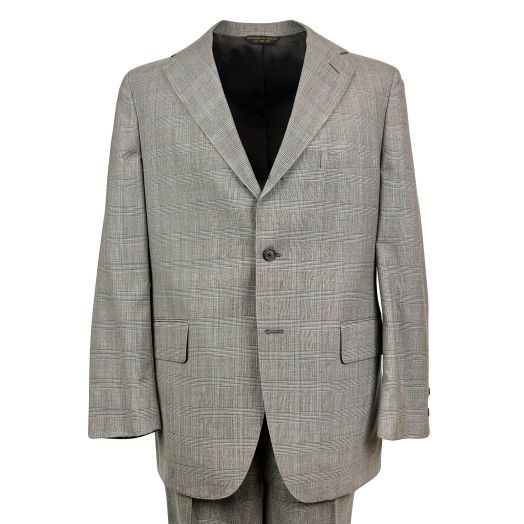New Old Stock Deansgate Wool Blend Suit - Taupe Glen Plain with Red & Blue (12706)
