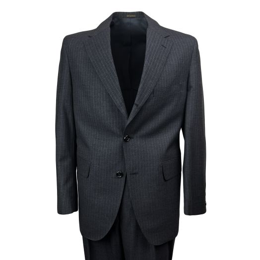 New Old Stock Deansgate Wool Suit - Charcoal Blue with Red Beaded Pinstripe
