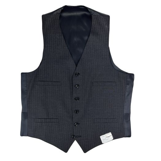 New Old Stock Deansgate Wool Vest - Charcoal Blue with Red Beaded Pinstripe