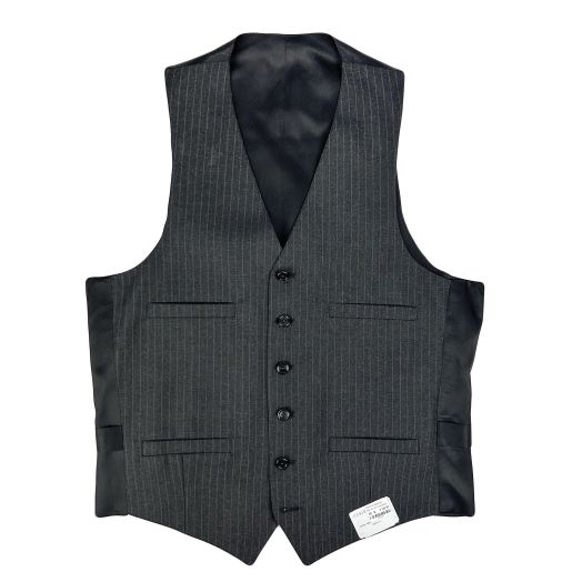 New Old Stock Deansgate Wool Vest - Charcoal with Red Beaded Pinstripe